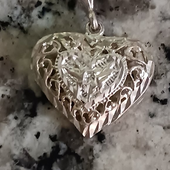 Pretty Sterling Silver 925 Filigree Heart Pendant Necklace 18" - Picture 7 of 11